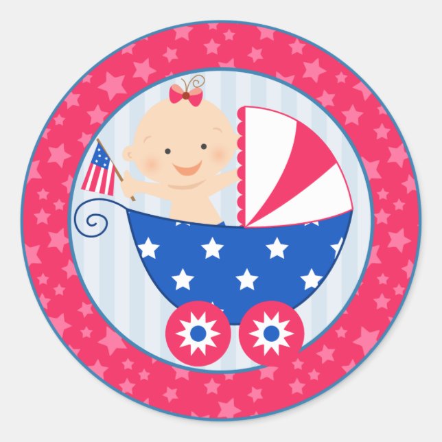 Sticker Rond 4 juillet Patriotique Bébé Baby shower fille migno (Devant)