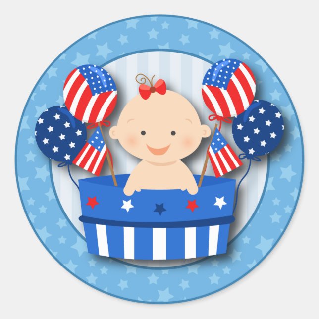 Sticker Rond 4 juillet Patriotique Bébé Baby shower fille migno (Devant)