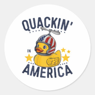 Sticker Rond 4 juillet Patriotique Canard En Caoutchouc Le Quac