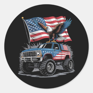 Sticker Rond 4 juillet Patriotique Eagle Monster Truck American