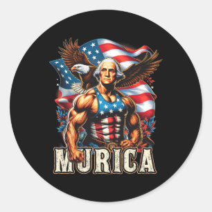 Sticker Rond 4 juillet Patriotique Funny George Washington juil