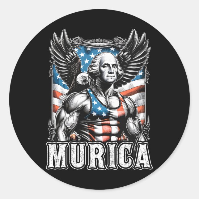 Sticker Rond 4 juillet Patriotique Funny George Washington juil (Devant)