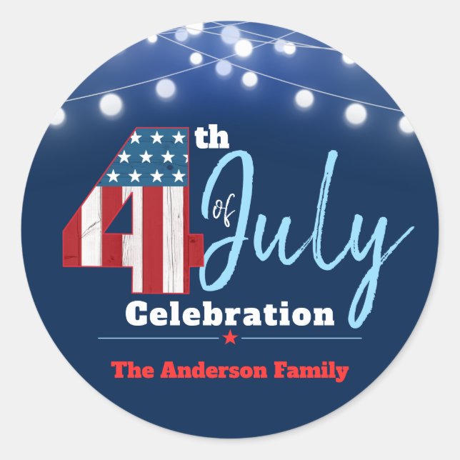 Sticker Rond 4 juillet Patriotique Rouge Bleu Bleu Bleu América (Devant)