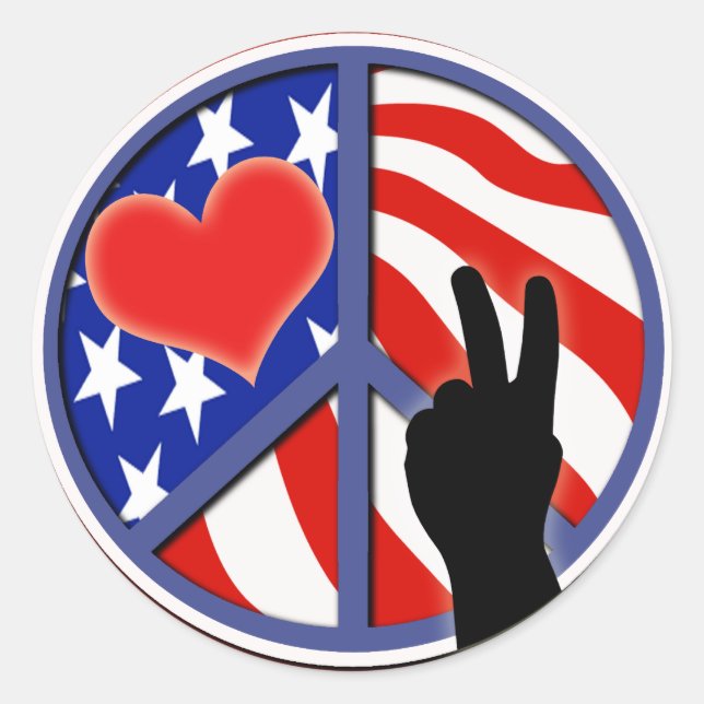 Sticker Rond 4 Juillet Peace Love USA (Devant)