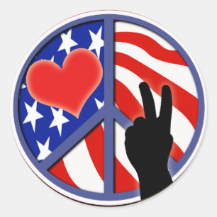 Sticker Rond 4 Juillet Peace Love USA