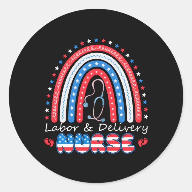 Sticker Rond 4 Juillet Rainbow Stethoscope Patriotic Labor Deli (Devant)