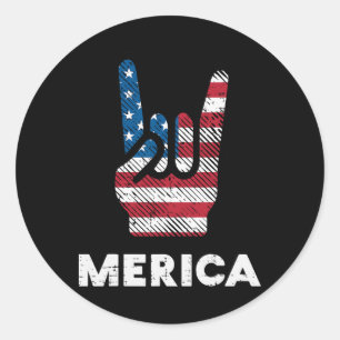 Sticker Rond 4 juillet Rock Hand Merica Drapeau Amérique Rocker