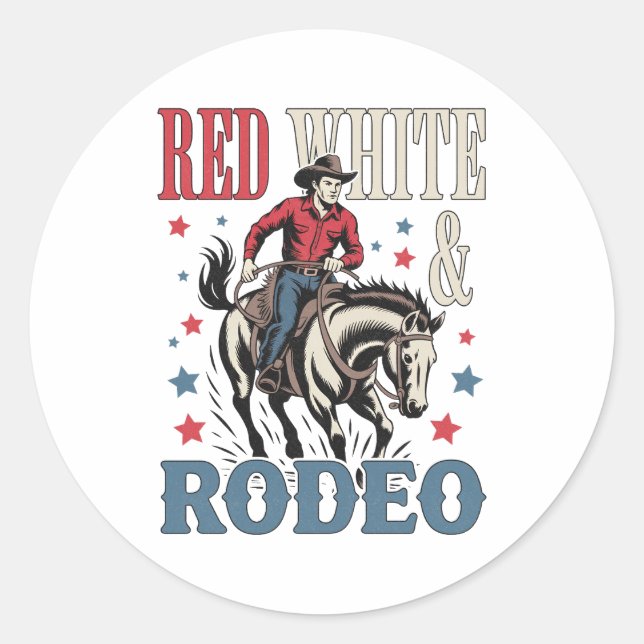 Sticker Rond 4 juillet Rodeo Cowboy (Devant)