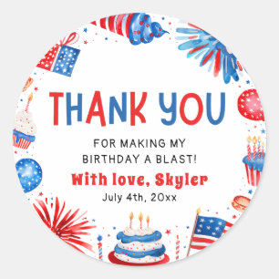 Sticker Rond 4 juillet Rouge Blanc Bleu Merci d'anniversaire