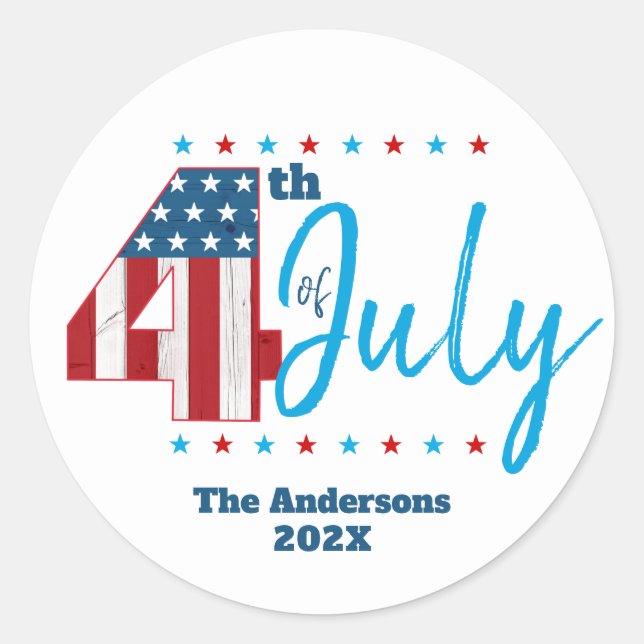 Sticker Rond 4 juillet Rouge Blanc Bleu USA Drapeau Gras (Devant)