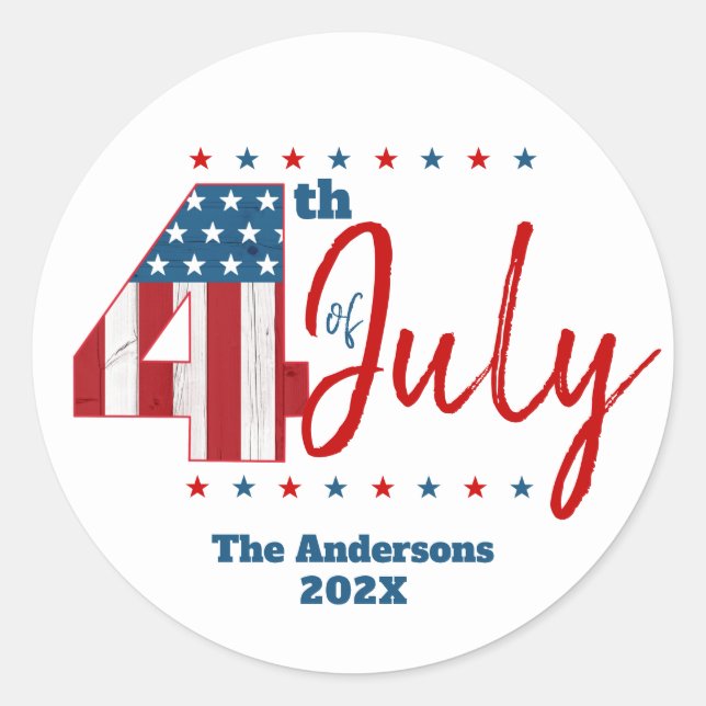 Sticker Rond 4 juillet Rouge Blanc Bleu USA Drapeau moderne Gra (Devant)