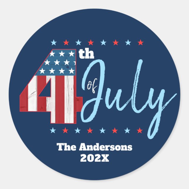 Sticker Rond 4 juillet Rouge Blanc Bleu USA Drapeau moderne Mar (Devant)