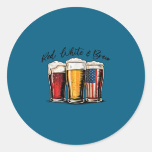 Sticker Rond 4 juillet rouge blanc et bière de brassage drôle a