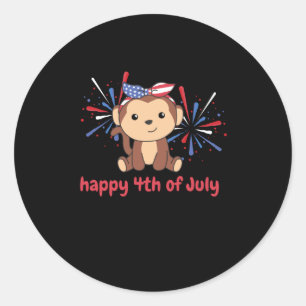 Sticker Rond 4 juillet singe Américain Pour Enfants Usa Firewor