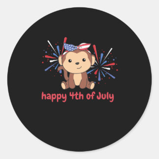 Sticker Rond 4 juillet singe Américain Pour Enfants Usa Firewor
