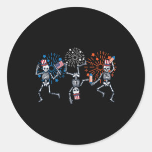 Sticker Rond 4 Juillet Skeletons Danse Feu d'artifice Patriotiq