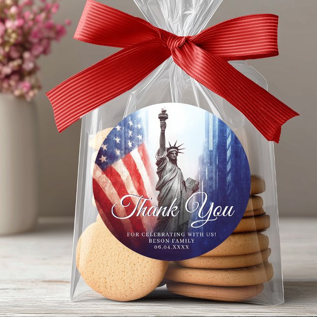 Sticker Rond 4 Juillet Statue de Liberty America Merci Favor (4th July Statue of Liberty America Thank You Favor Classic Round Sticker)