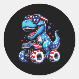 Sticker Rond 4 juillet T Rex Dino Trex Dinosaur Monster Truck