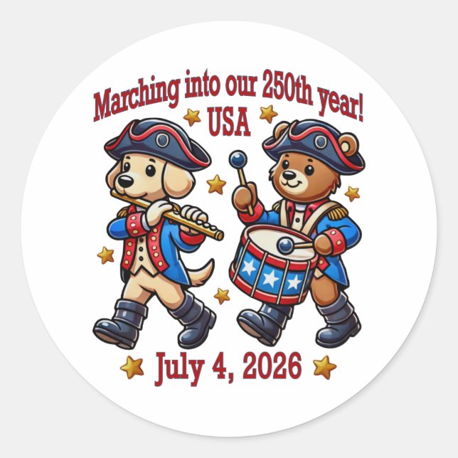 Sticker Rond 4 juillet USA 250e anniversaire Semiquincentenaire (Devant)