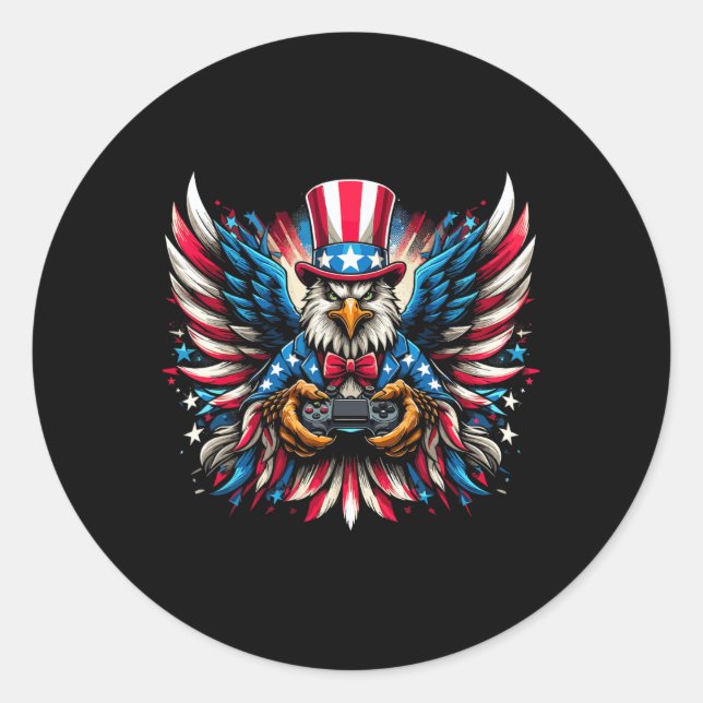 Sticker Rond 4 juillet Vidéo Jeu Bald Eagle drapeau américain B (Devant)