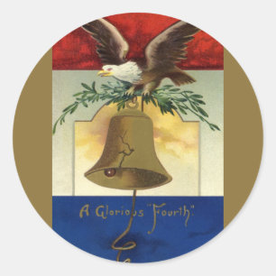 Sticker Rond 4 juillet vintage avec Eagle et Liberty Bell