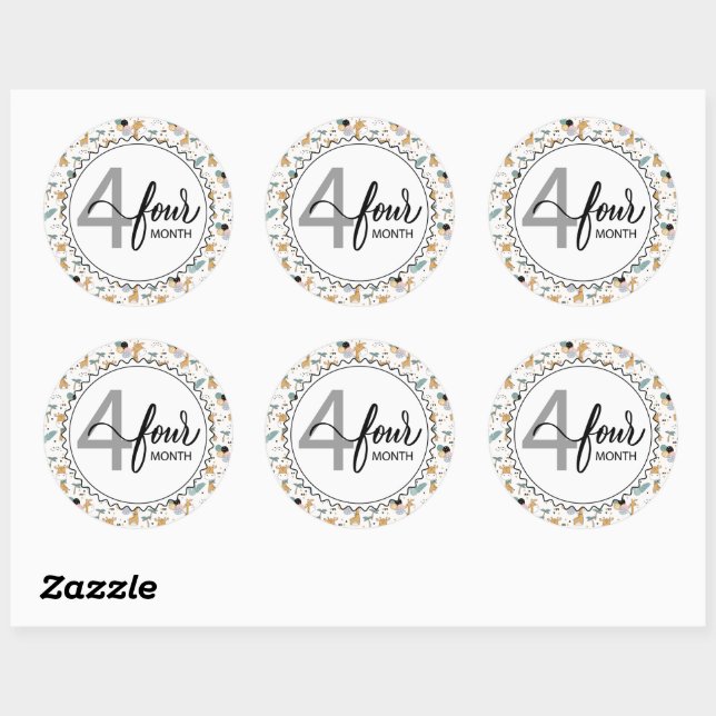 Sticker Rond 4 Mois Jalon bébé Giraffes et ballons (Feuille)