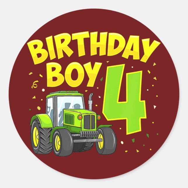 Sticker Rond 4e anniversaire garçon 4 ans ferme camion tracteur (Devant)