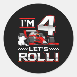 Sticker Rond 4e Anniversaire Voiture de course 4 ans Roulettes