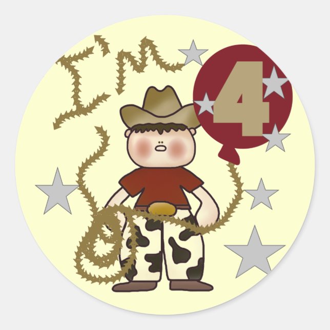 Sticker Rond 4e Cowboy Tshirts et cadeaux d'anniversaire (Devant)