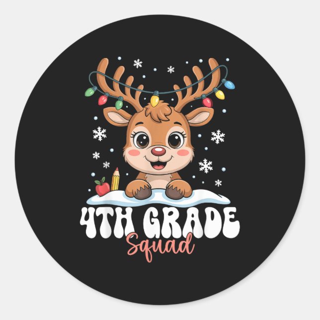 Sticker Rond 4th Grade Squad Reindeer Christmas Lights Cute Win (Devant)