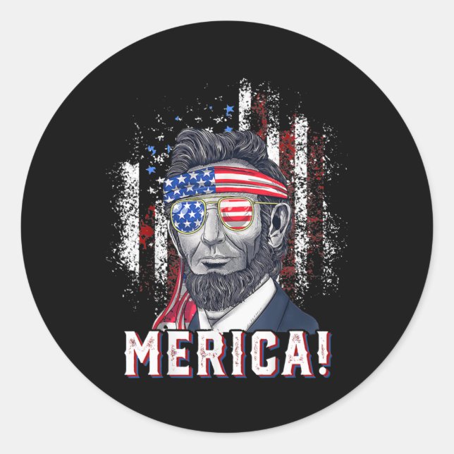 Sticker Rond 4th Of July Abraham Lincoln Sunglasses American (Devant)