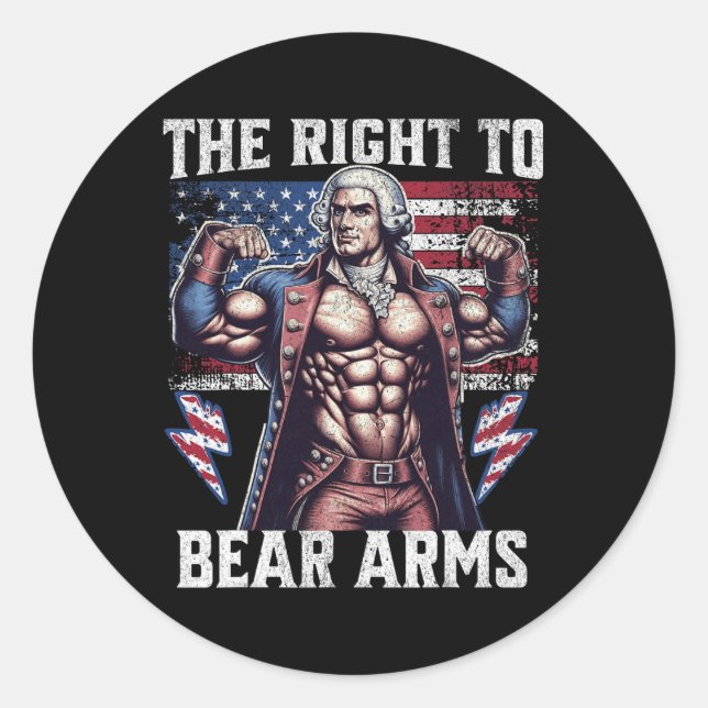 Sticker Rond 4th Of July Dad Usa Flag 2nd Bear Arms Bodybuildin (Devant)