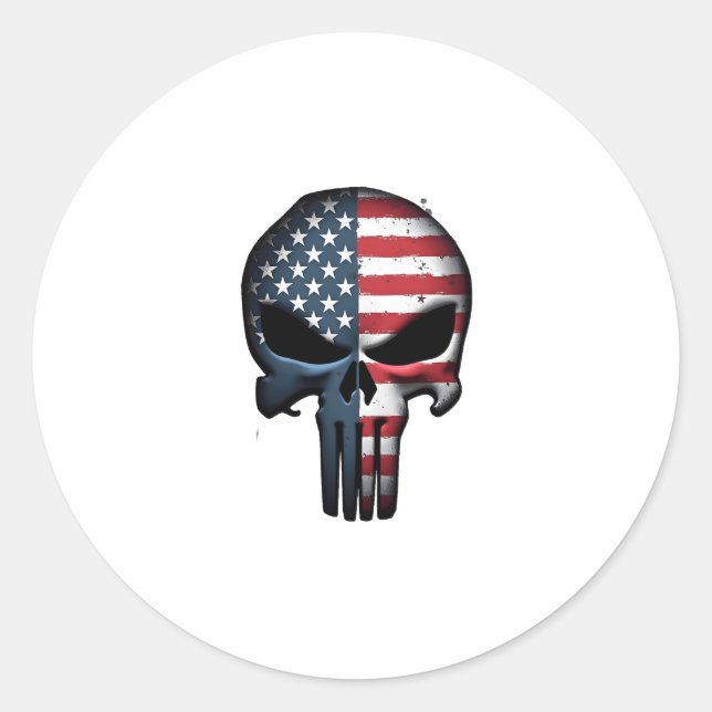 Sticker Rond 4th Of July Shirt For Women Men American Flag Skul (Devant)