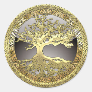 Sticker Rond [500] Arbre Celtique de Vie [Or]