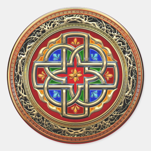 Sticker Rond [500] Croix celtique [Or+Émail] (Devant)