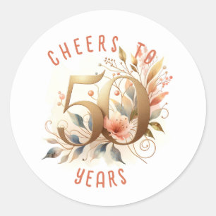 Sticker Rond 50 Anniversaire ou Anniversaire Floral