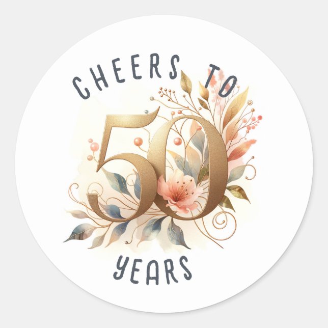 Sticker Rond 50 Anniversaire ou Anniversaire Floral (Devant)
