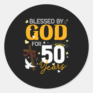 Sticker Rond 50 ans Anniversaire Bénis par Dieu pour 50 ans 50è