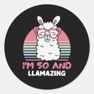 Sticker Rond 50 ans Anniversaire Llamazing Llama 50e anniversai