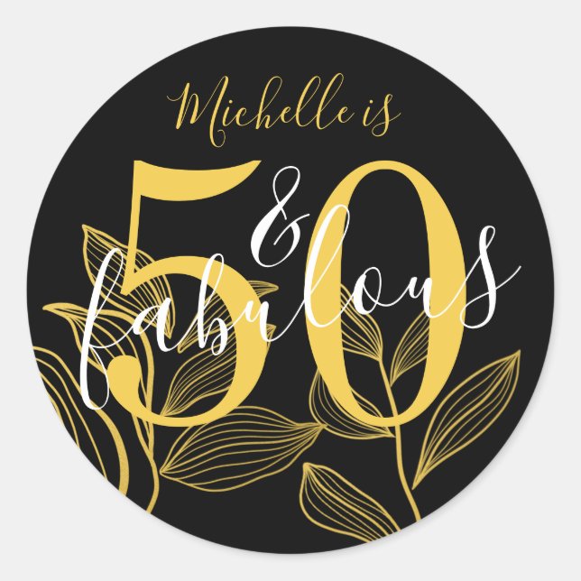 Sticker Rond 50 ans et Fabuleux Moderne Noir & Or  (Devant)