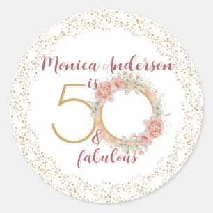 Sticker Rond 50 ans et Incroyable Anniversaire Photo Fleur Rose