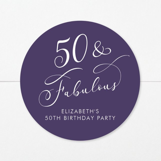 Sticker Rond 50 ans fabuleux fête d'anniversaire violet (Créateur téléchargé)