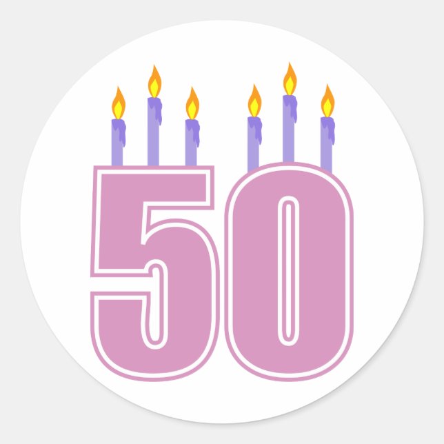 Sticker Rond 50 bougies d'anniversaire (rose / violet) (Devant)