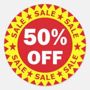STICKER ROND 50 % DE RÉDUCTION