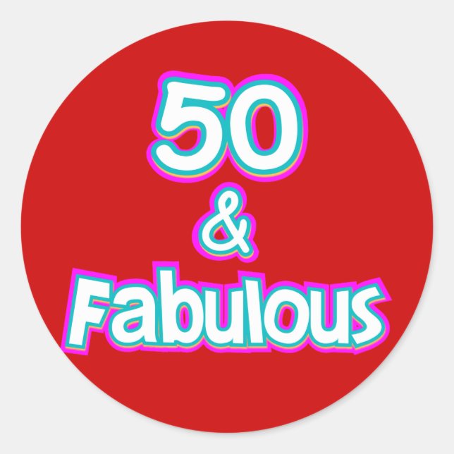 Sticker Rond 50 et cadeaux d'anniversaire fabuleux (Devant)