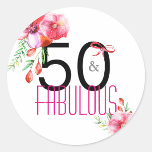 Sticker Rond 50 et cinquantième fête d'anniversaire florale