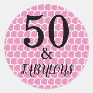 Sticker Rond 50 Et Fabuleuse Fête Anniversaire Sirène rose mign
