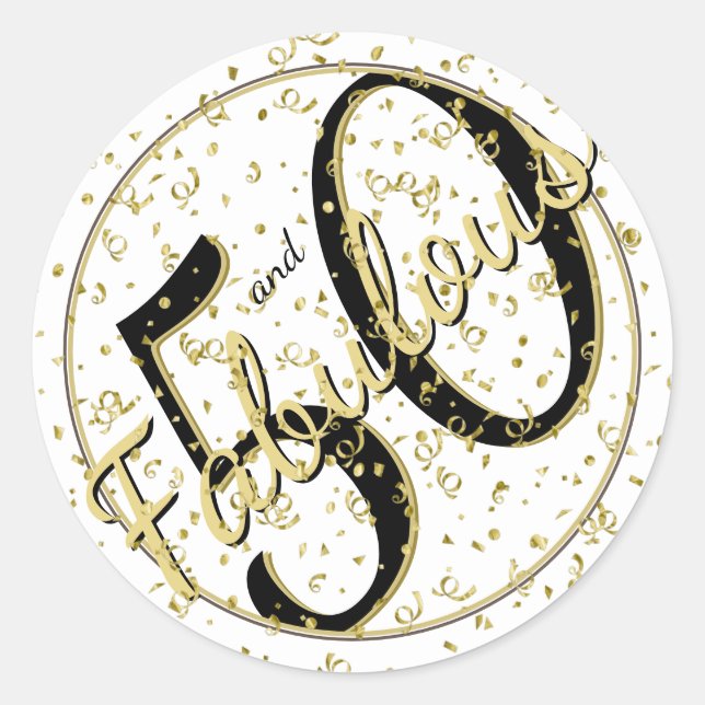 Sticker Rond 50 et fabuleuse fête d'anniversaire Black/Gold Fun (Devant)