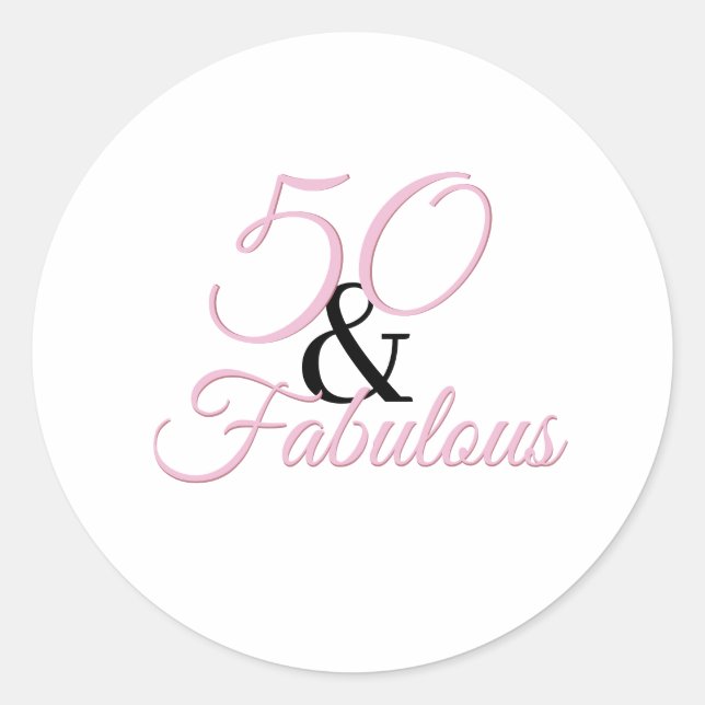 Sticker Rond 50 et fabuleuse fête rose d'anniversaire (Devant)