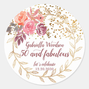 Sticker Rond 50 Et Fabuleuse Parties scintillant Floral Rose Ma